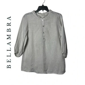 1729. BELLAMBRA 3/4 SLEEVE 1/2 BUTTON DOWN LINEN TOP SIZE SMALL BEIGE IN COLOR‎